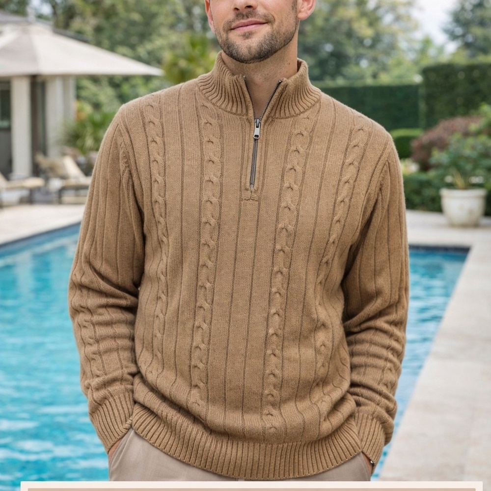 Vintage Johnston & Murphy Quarter-Zip Sweater – Cotton/Wool Blend